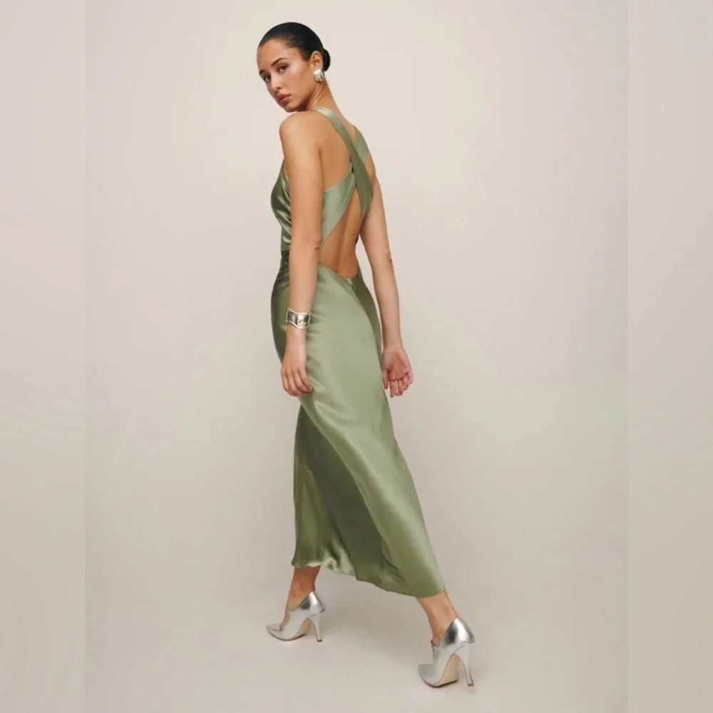 Reformation Cassette Silk Midi Dress Artichoke Green Womens 8 NWT - Picture 4 of 10
